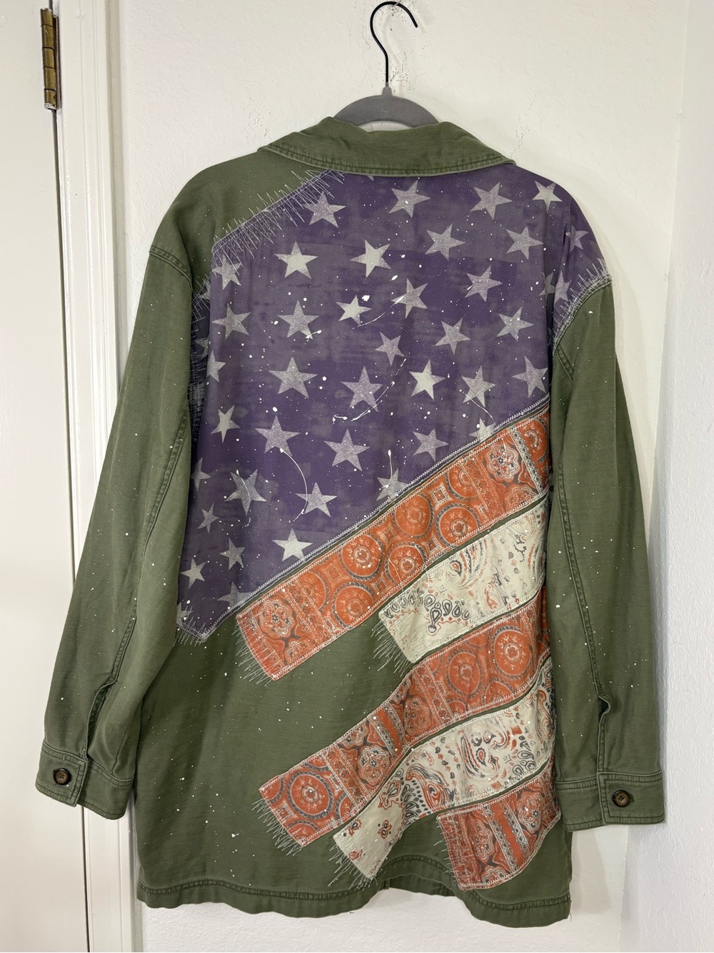 Free People We The Free Patriotic Spruce USA Patchwork Military Jacket oversized - Picture 14 of 16